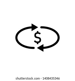 Cashback money icon. Transfer, convert, exchange. Black simple circle arrows. Vector illustration for design, web, infographic.