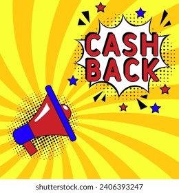 Cashback in pop-art style.Cash back pop art comic style. Vector cartoon illustration explosions. Comics Symbol, sticker tag, special offer label