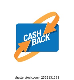 Emblema de promoção de cashback com tipografia em negrito e estreitamentos amarelos