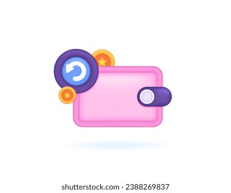 Cashback or Refund Concept. The money goes back to your account balance or wallet. Cashback Points. coins, return symbol, wallet. symbol or icon. Illustration of minimalist 3D concept. vector elements