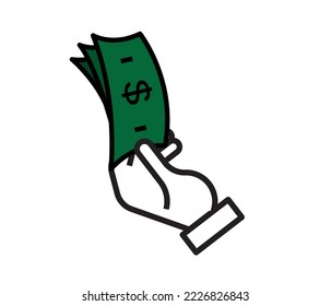 Cashback, refund, cashback line icon. hand holding dollars. Financial investment symbol. Vector isolated on white background.
