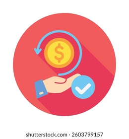 Cashback rounded flat mini illustration color icon, use for economy, business, finance, ecommerce, payment service UI, UX kit, app and web development, digital or print.
