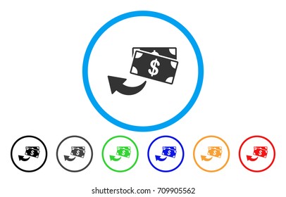 Cashback rounded icon. Vector illustration style is a gray flat iconic cashback symbol inside a circle. Additional color versions are black, gray, green, blue, red, orange.