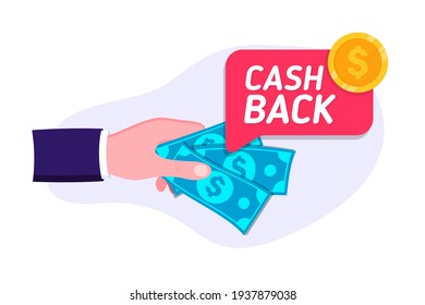 Cashback. Saving money. Money refund. Loyalty program concept. Bonus cash back symbol. Refund money service