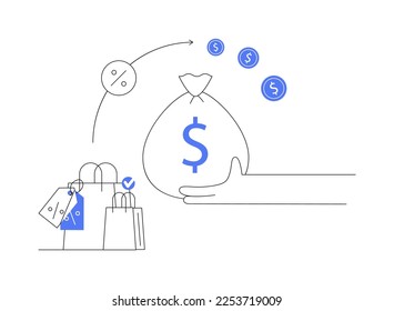 Cashback service abstract concept vector illustration. Online cashback extension, score your extra cash rebate, cash-back service rates, reduce cost shopping online at check out abstract metaphor.