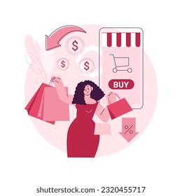 Cashback service abstract concept vector illustration. Online cashback extension, score your extra cash rebate, cash-back service rates, reduce cost shopping online at check out abstract metaphor.