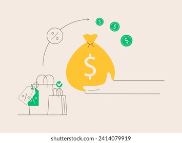 Cashback service abstract concept vector illustration. Online cashback extension, score your extra cash rebate, cash-back service rates, reduce cost shopping online at check out abstract metaphor.