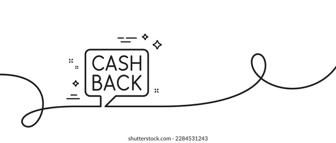 Cashback service line icon. Continuous one line with curl. Money transfer sign. Speech bubble symbol. Money transfer single outline ribbon. Loop curve pattern. Vector
