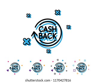 Cashback service line icon. Money transfer sign. Rotation arrow symbol. Line icon with geometric elements. Bright colourful design. Vector