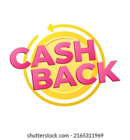 Cashback service loco concept. Savings and money back. Cash back text with coin and arrow.  Vector illustration.