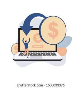 Cashback services. Man get be k dollar coin for internet purchase.
