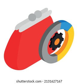 Icono de la compra de cachback vectores isométricos. Moneda de moneda retro roja e icono de engranaje. Cashback, pago en línea, comercio por internet, concepto de negocio