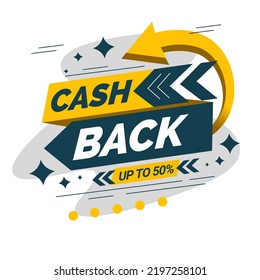 cashback sticker up to 50 percent background design template, refund money return after shopping special offer commerce financial deal vector illustration