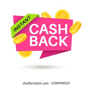Cashback sticker. Symbol of cash back and saving return money after shopping with ribbon vector banner