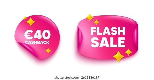 Cashback sticker tag. Flash offer paper price banner. 40 Eur cashback. Money back offer sign. Cash back promo symbol. Discount sticker with 3d glitter. Vector