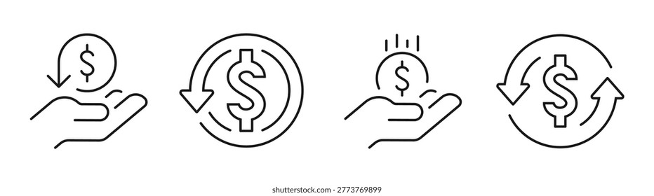 Cashback thin line icons set. Refund, return money icon. Editable stroke. Vector illustration