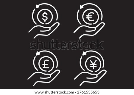 Cashback thin line icons set. Refund, return money icon. Editable stroke. Vector