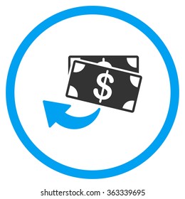 Cashback vector icon. Style is bicolor flat circled symbol, blue and gray colors, rounded angles, white background.