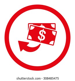 Cashback vector icon. This flat rounded symbol uses red color and isolated on a white background.