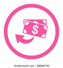 Cashback vector icon. This flat rounded symbol uses pink color and isolated on a white background.