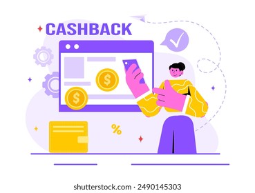 Cashback Vector Illustration with Financial Payment to Money Cashback Service for a Buyer on a Flat Cartoon Style Background
