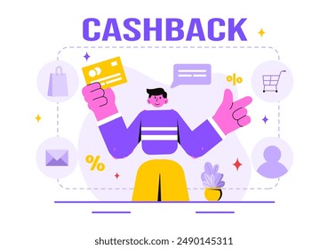 Cashback Vektorillustration mit finanzieller Zahlung an Geld Cashback Service für einen Käufer auf einem flachen Cartoon Stil Hintergrund