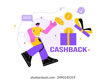 Cashback Vector Illustration with Financial Payment to Money Cashback Service for a Buyer on a Flat Cartoon Style Background