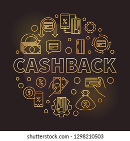 Cashback vector round golden linear illustration - Cash-Back concept colored sign on dark background
