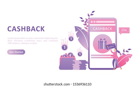 Cashback vector website landing page design template