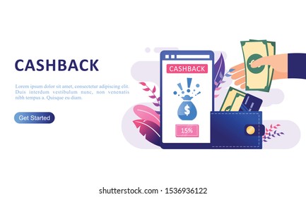 Cashback vector website landing page design template