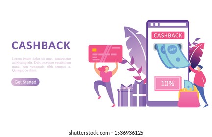 Cashback vector website landing page design template
