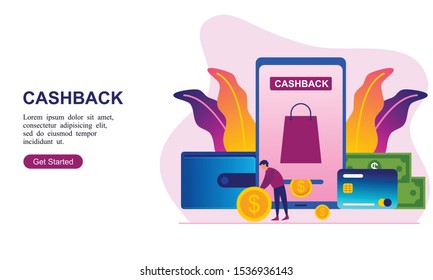 Cashback vector website landing page design template