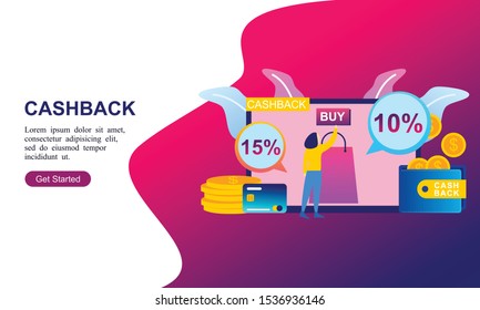 Cashback vector website landing page design template