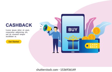Cashback vector website landing page design template