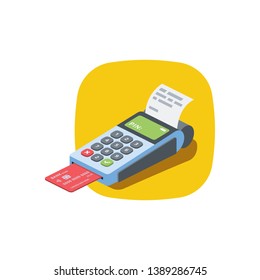 Cashbox card reader. Vector 3d isometric color icon new flat style. Creative illustration, idea for infographics.