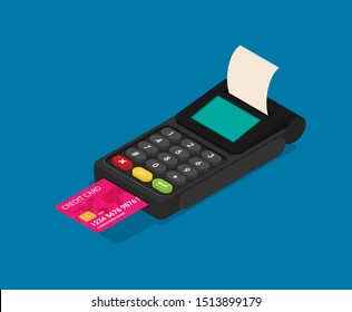 Cashbox Card Reader Vector Isometric Color Icon 