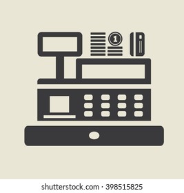Cashbox, cash register icon. Vector flat illustration.