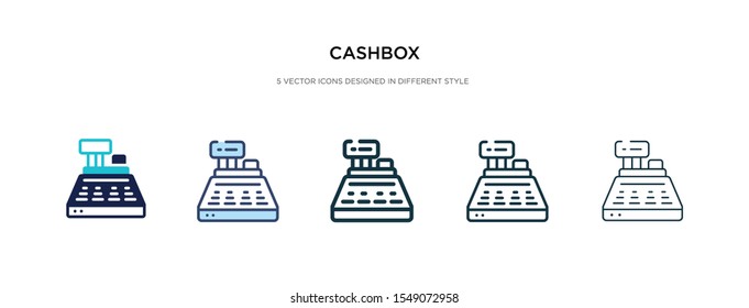 cashbox icon in different style vector illustration. two colored and black cashbox vector icons designed in filled, outline, line and stroke style can be used for web, mobile, ui