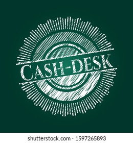 Cash-desk chalkboard emblem written on a blackboard. Vector Illustration. Detailed.