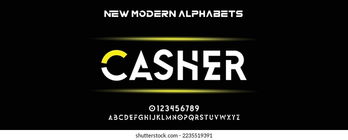 CASHER Unique and Minimal Tech Letter set for your new startup. Creative and original font logo design. Gaming and sports vector typeface