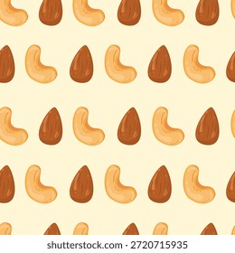 Cashew and almond seamless pattern. Healthy food illustration