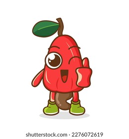 The cashew apple character smiles raising a thumb on a white background