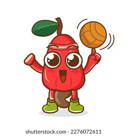 cashew apple mascot playing basketball, cute cashew apple mascot on white background