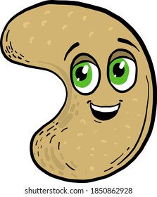 Cashew with a big smile, illustration, vector on white background