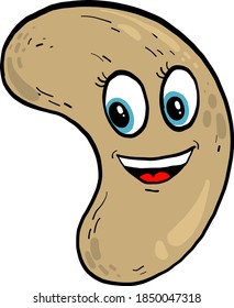 Cashew with blue eyes, illustration, vector on white background