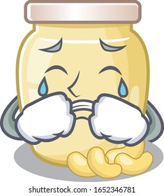 Cashew butter cartoon character concept with a sad face