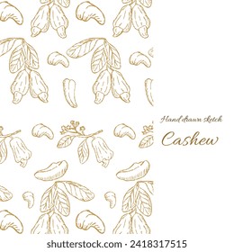 Cashew cover template for food background. Vector illustration with seamless pattern. Can used for label, cover design, wrapping paper. 