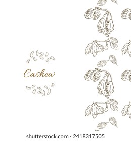 Cashew cover template isolated in Hand drawn style. Vector illustration in brown color