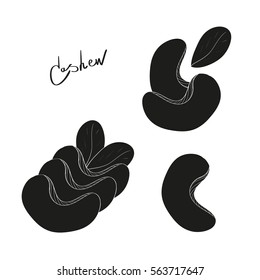 Cashew. Dried. Silhouette. On a white background