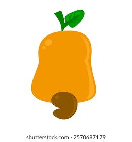 A cashew fruit with its nut attached. Flat design style. Vector illustration.